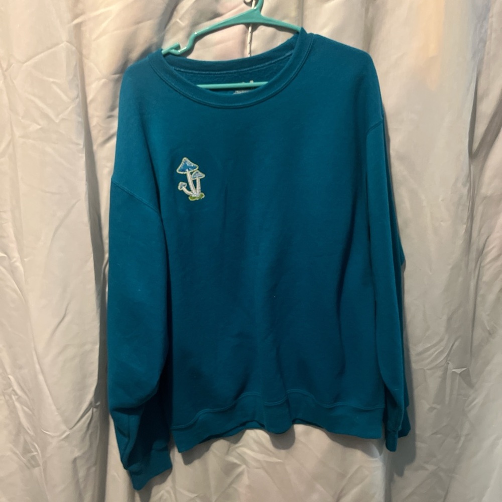 Fruit of the Loom Teal Women's Crew Neck Sweater With Hand Sewn Appliqué
